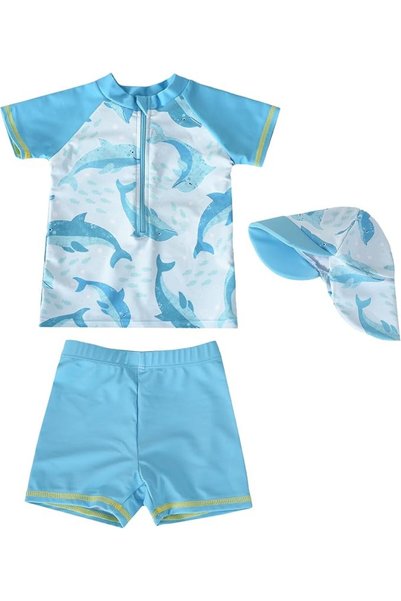 GENERAL SEAUR Infant Baby Boys' 3-Piece Swimsuit Kids Rash Guard Set Sun Hat ...