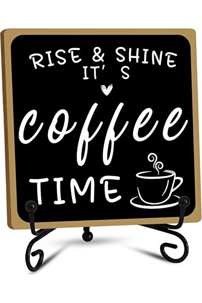 Khazna Wooden Coffee Bar Sign, Black & White Decor with Iron Stand, Coffee St...