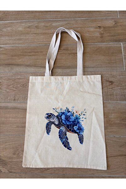 BİLGENS BUTİK Natural Cotton Raw Fabric Figure Printed Practical Bag (35X41 cm)