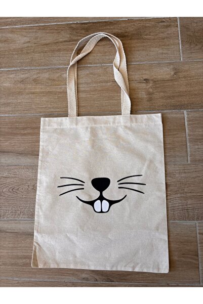 BİLGENS BUTİK Natural Cotton Raw Fabric Figure Printed Practical Bag (35X41 cm)