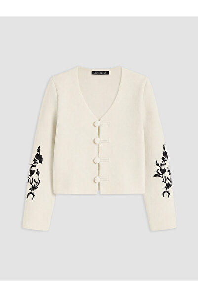 LC Waikiki Lcw Modest White Knitwear Embroidered Short Women's Cardigan with ...