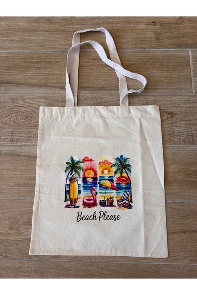 BİLGENS BUTİK Natural Cotton Raw Fabric Figure Printed Practical Bag (35X41 cm)
