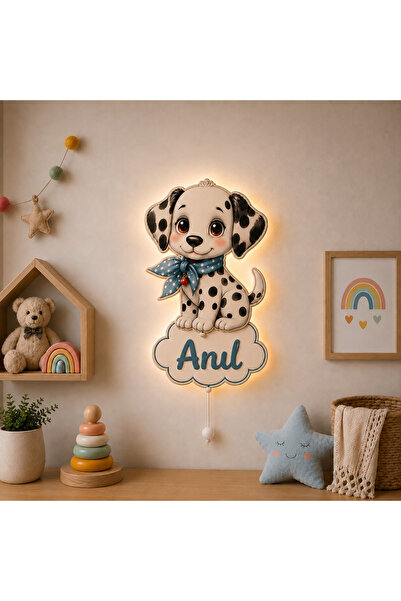 İsimli Dalmaçyalı Köpek LED Ahşap Gece Lambası - 60 cm