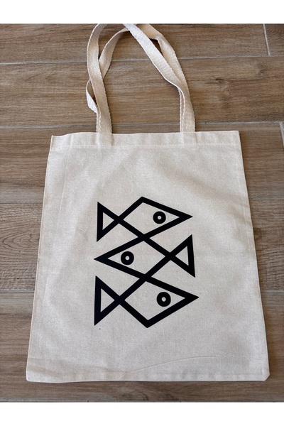 BİLGENS BUTİK Natural Cotton Raw Fabric Figure Printed Practical Bag (35X41 cm)