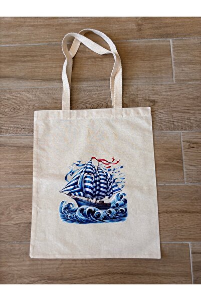 BİLGENS BUTİK Natural Cotton Raw Fabric Figure Printed Practical Bag (35X41 cm)