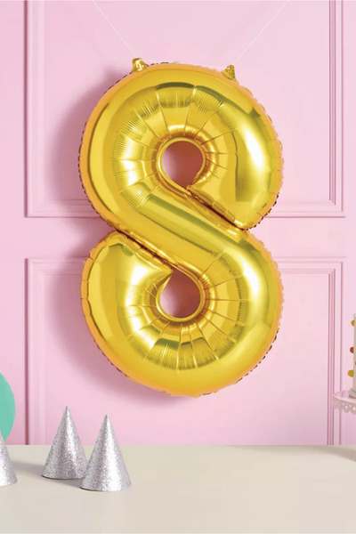 Altın 8 Rakam Folyo Balon 76 cm 34 İnç 8 Yaş Doğum Günü Süsü 1 Adet