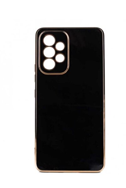 Samsung Galaxy A53 5G Uyumlu Kılıf Kamera Lens Korumalı Lazer Çizgili Gold Kenarlı Parlak Silikon Kapak