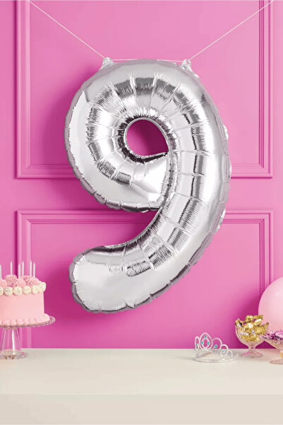 Gümüş 9 Rakam Folyo Balon 76 cm 34 İnç 9 Yaş Doğum Günü Süsü 1 Adet