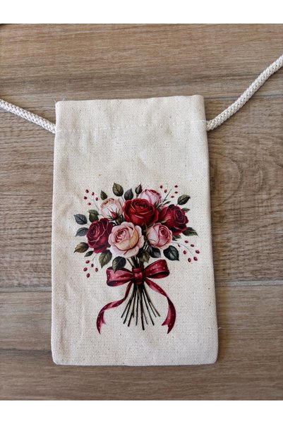 BİLGENS BUTİK Cotton Raw Fabric Flower Figured Mobile Phone Bag