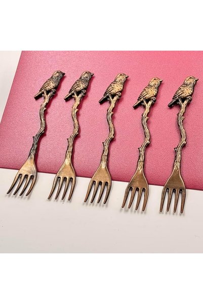 GENERAL 5 Pcs Charming Bird Design Mini Fruit Fork Set – Vintage Dessert, Cak...
