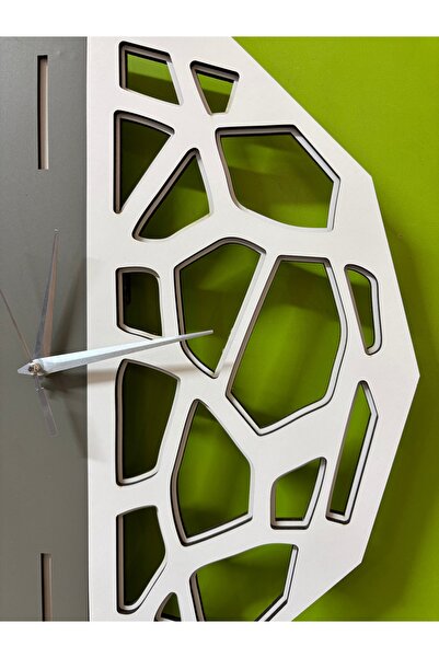 Nixar Desing Geometrik Duvar Saati Ahşap Desenli Siyah Modern Dekoratif Sessiz Akar Saniye 41 cm Lazer Kesim MDF