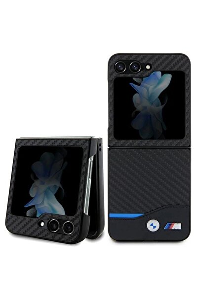 BMW Husă din piele cu aspect de carbon pentru Samsung Galaxy Z Flip 5 - negru