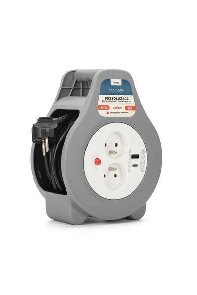 MONTIS Prelungitor de uz casnic cu două prize USB tip A+C, 10m, gri, MT188