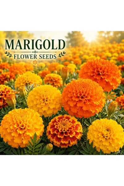 Bloom & Sow Seed بذور زهور القطيفة المختلطة، بذور القطيفة السنوية الصفراء وال...