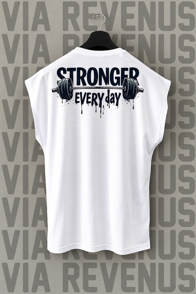 Vordevia Stronger Everyday Back Printed Zero Sleeve Crew Neck Sports Tshirt