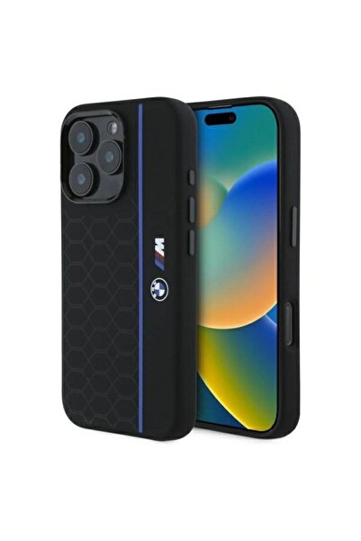 BMW Husă MagSafe din silicon cu linie albastră hexagonală pentru iPhone 16 Pr...