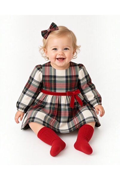 SeaBubbles Checkered Baby Girl Dress with Hair Clip