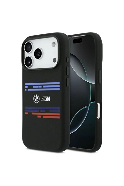 BMW Husă MagSafe M Silicon cu linii orizontale pentru iPhone 17 Pro - Negru