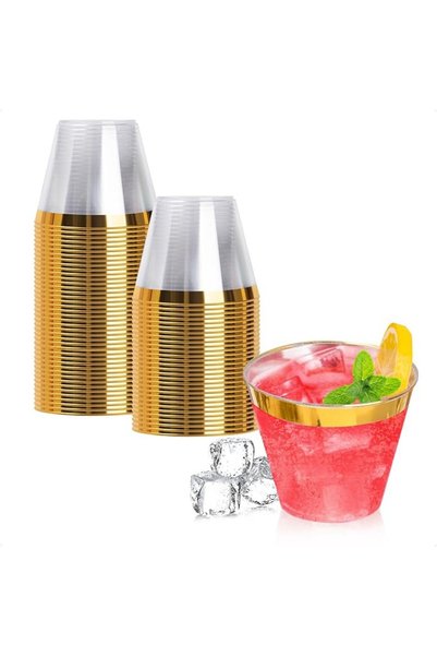 goodluck 50PCS 9oz Gold Plastic Cups for Party, Reusable Gold Rim Cups, Plast...
