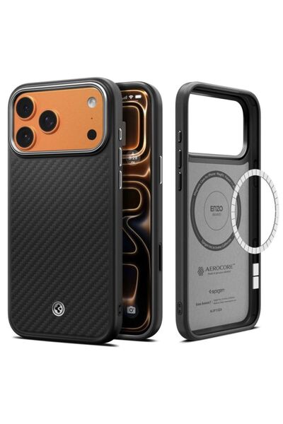 Spigen Husă MagSafe Enzo Aramid "T" pentru iPhone 17 Pro Max - Negru și Argintiu