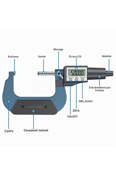 AUTOUTLET Micrometru Digital 50–75mm, 0.001mm, LCD, Precizie Ridicată, ABS + Oțel Inoxidabil