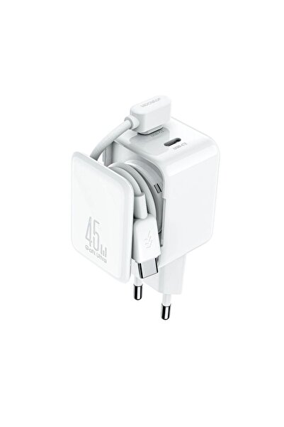 Joyroom JR-TCL05 Încărcător de perete GaN de 45W cu organizator de cabluri - Alb