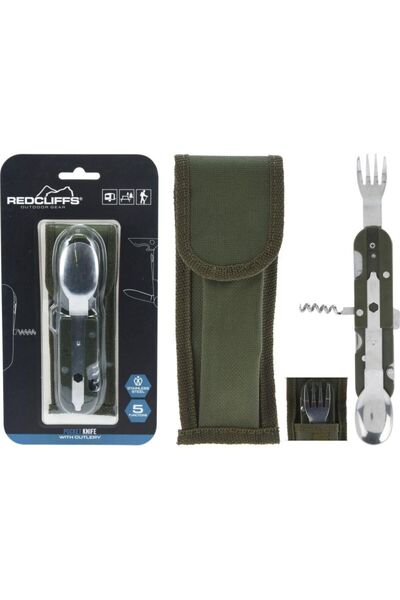 Redcliffs Kit turistic de supraviețuire 5-în-1, cuțit de buzunar cu tacâmuri