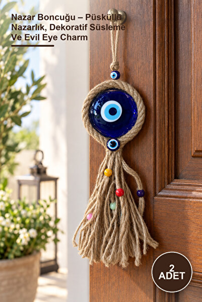 2 Adet Nazar Boncuğu – Püsküllü Nazarlık, Dekoratif Süsleme Ve Evil Eye Charm