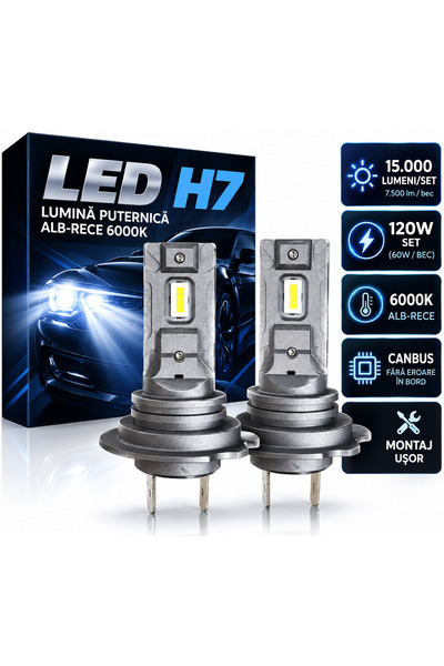 divendi-ro Set 2 Becuri LED H7 CANBUS, 120W, 15000 lm, 12V, Lumină Albă Rece 6000K