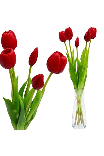 SASKA GARDEN BUCLETĂ CU 5 LALELE ROȘII 39 CM, CA DUBLU DE VIE, DECOR DE PRIMĂ...