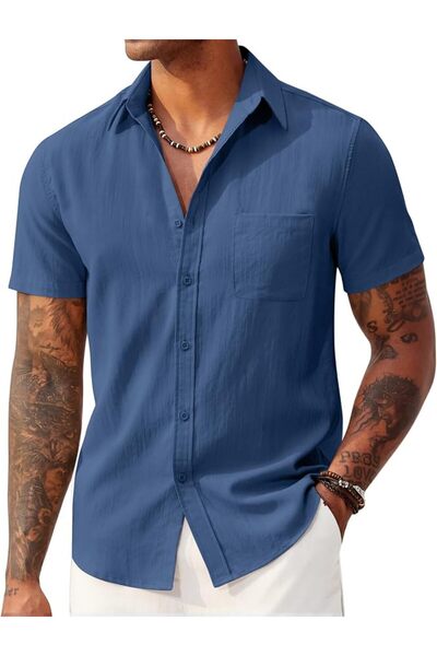 COOFANDY Mens Button Down Shirts Lightweight Breathable Short Sleeve Shirt Su...