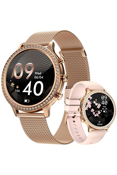 VELTORI VT310-1 Smartwatch de damă cu brățară aurie + curea de silicon roz