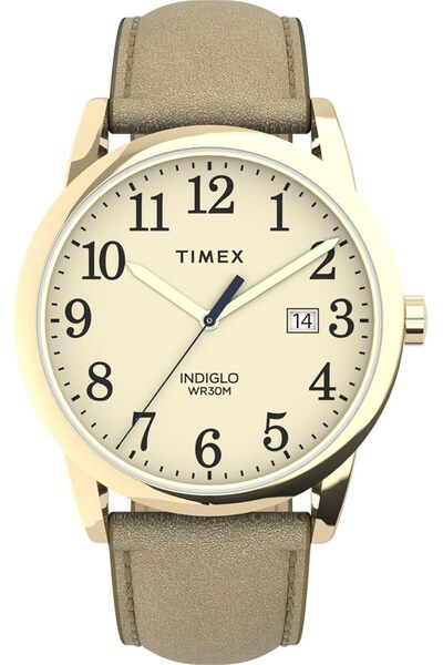 Timex ساعة نسائية بحزام جلدي سهلة القراءة مقاس 38 ملم