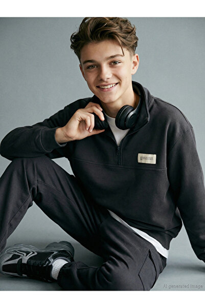 LC Waikiki Anthracite Stand Collar Boy's Sweatshirt