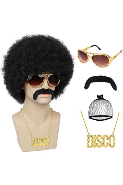 OSHIMA 5 PCS Disco Wig Set, Men’s Afro Wig, 70 s Black Wig, 70s outfits Costu...