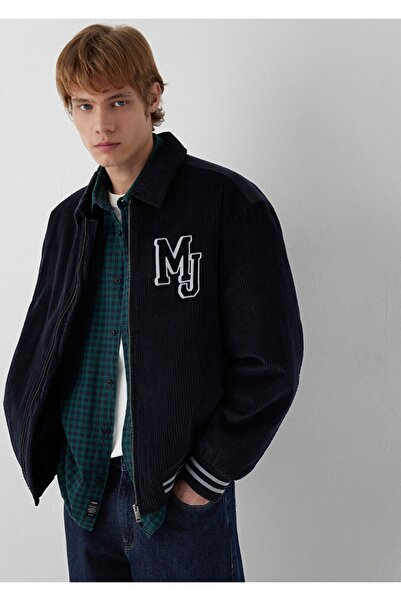 Mavi Velvet Zip-Up Oversized Men's College Jacket.