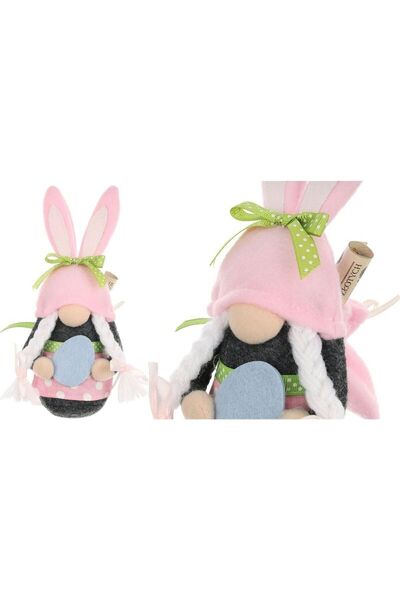 SASKA GARDEN Gnomă Iepurașă 20cm Roz cu Săculeț Cadou Decorațiune de Primăvară