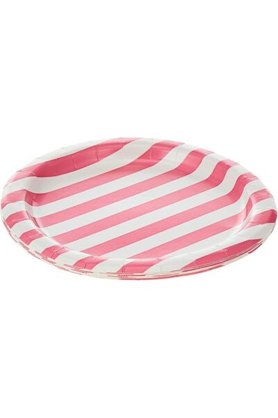 Unique Party 38024 - 18cm Hot Pink Striped Party Plates, Pack of 8