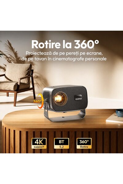 BYINTEK Proiector Portabil A12, HD 720P, Wi-Fi Dual-band, Negru