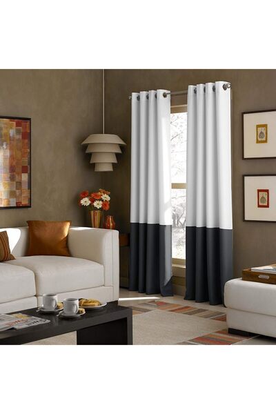 Curtainworks Kendall Color Block Grommet Curtain Panel, 120 inch, Ivory