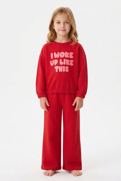 Sahfa Girls' Pajama Set 2-Piece Long Sleeve Wide Leg Home Wear Set