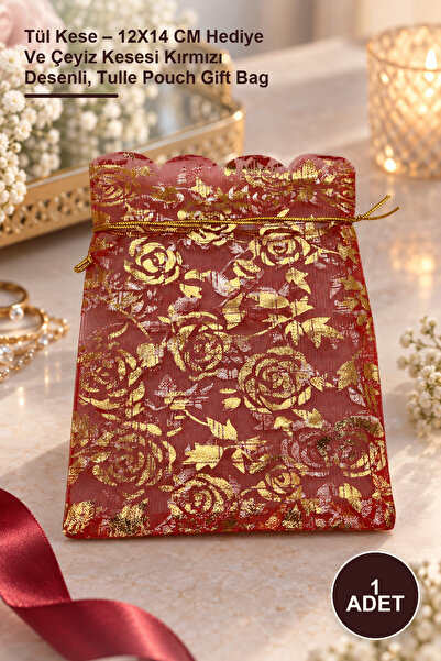 Yenilig 1 komad torbice od tila – 12x14 cm torbica za poklon i miraz sa crven...
