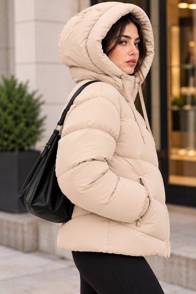 Modayıldızlar Beige Winter Inflatable Coat with Side Pocket Zipper