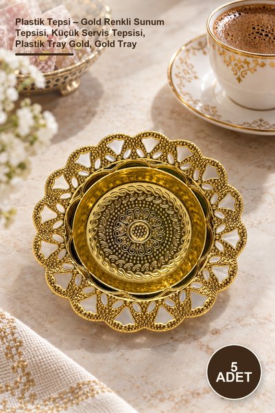 Yenilig 5 Plastic Trays – Gold Color Presentation Tray, Small Serving Tray, P...