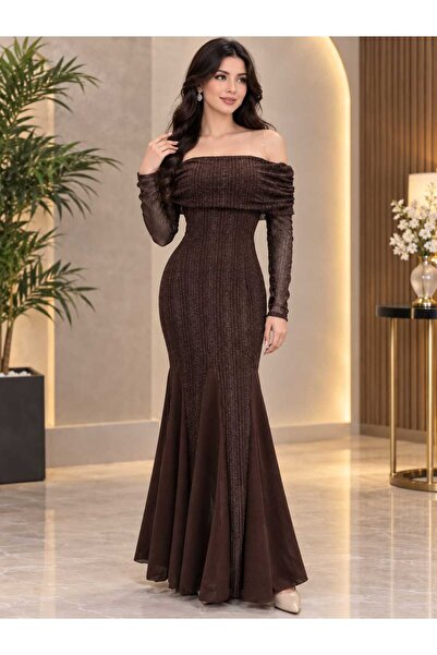 hawaa closet فستان نسائي طويل بفصوص بمثلثات شيفون