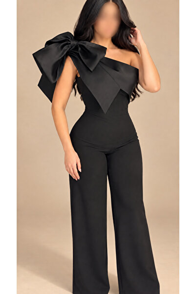 Rose Luxury Black Evening Jumpsuit with a Flattering Feminine Design