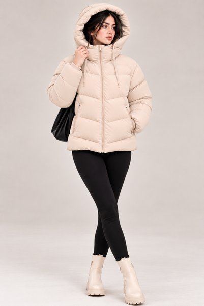 Modayıldızlar Beige Winter Inflatable Coat with Side Pocket Zipper