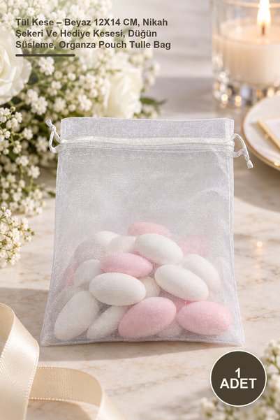Yenilig 1 komad torbice od tila – bela 12x14 cm, torbica za svadbeno slatkiši...