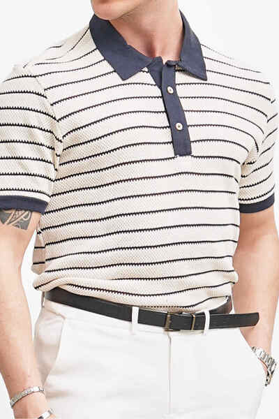 MODEFENDİ Men's Button Detailed Polo Collar T-Shirt