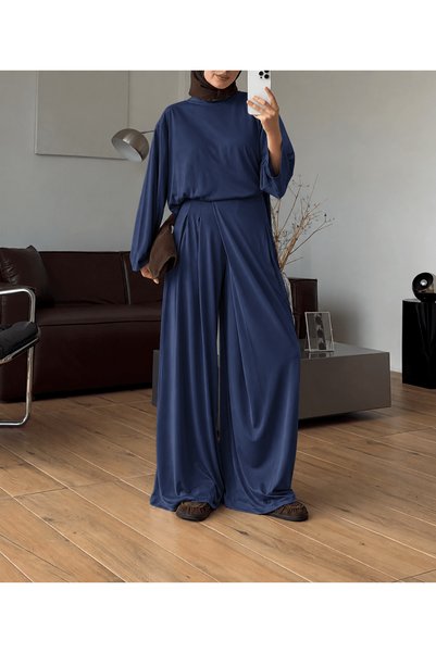 Hepsi Moda Skirt and Trousers Two-Piece Set - Navy Blue